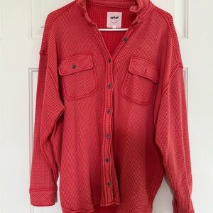 Aerie Coral Waffle Knit Shirt